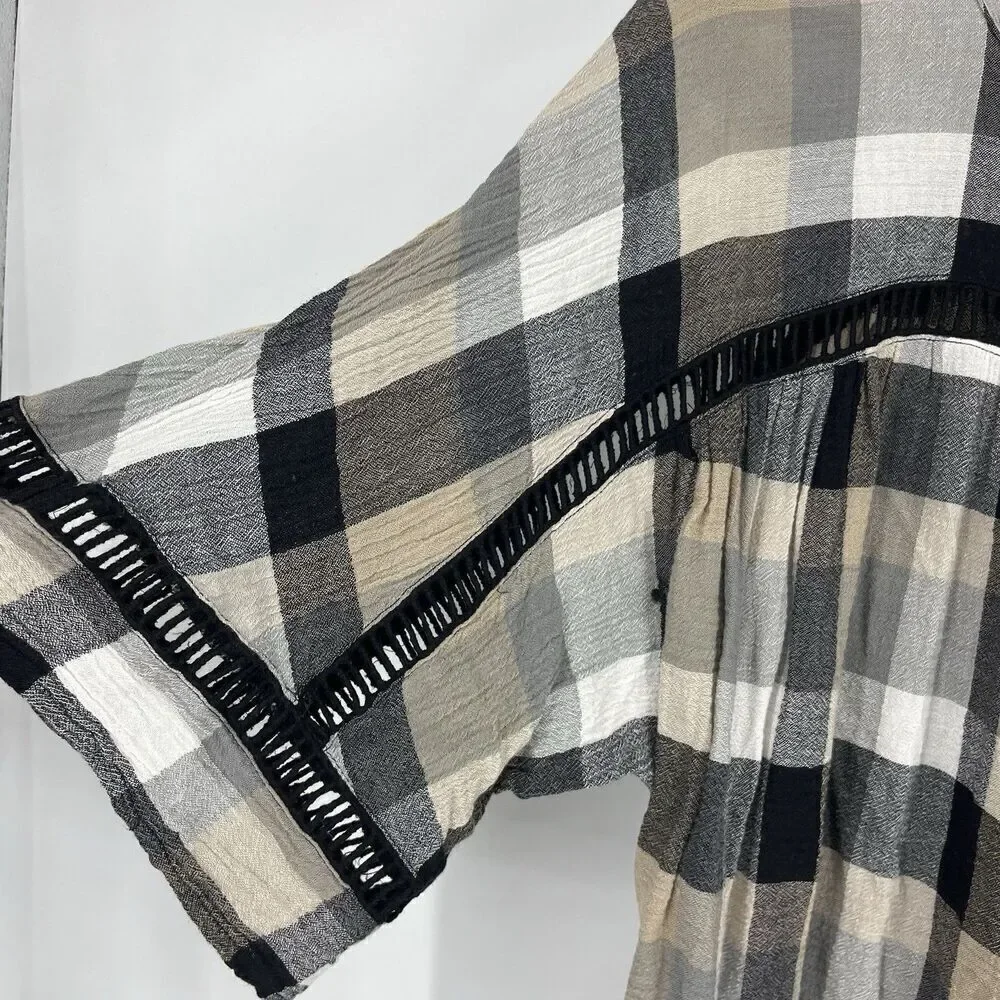 Maeve Anthropologie Dress Size Small Black White Plaid Kimono Tunic Pockets